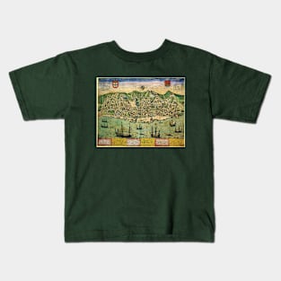 Antique Map of Lisbon, Portugal by Georg Braun and Franz Hogenberg Kids T-Shirt